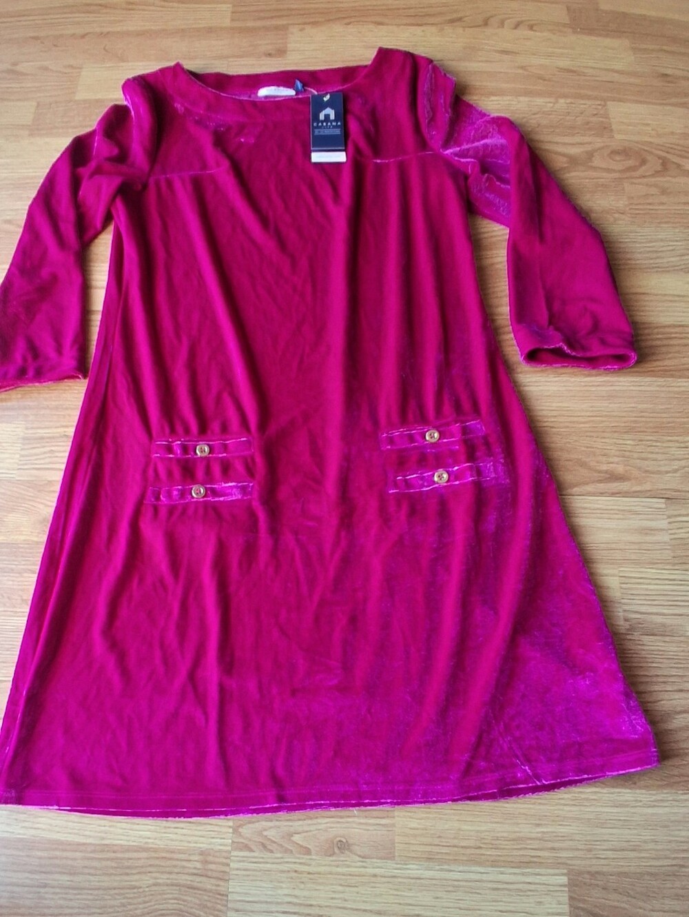NWT Ladies Bright Pink, Velvet Dress By Cabana Life, Sz S